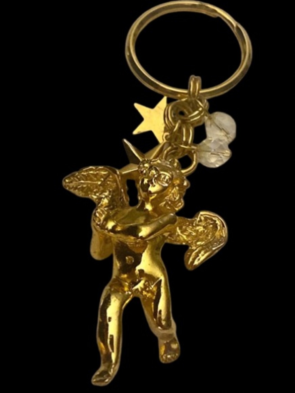 Vtg Kirks Folly Gold Tone Guardian Angel Cherub Cupid Keychain Star Charms ABB